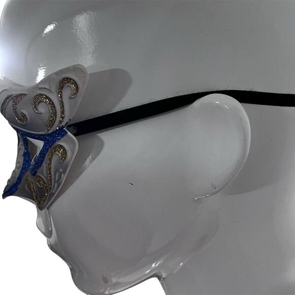 DIY Venetian Masquerade Mask Base Gold Blue Glitter Unfinished Craft Project - Picture 3 of 5